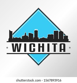 Wichita Kansas Skyline Logo. Adventure Landscape Design. Vector Illustration Cut File.