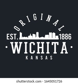 Wichita Kansas Skyline Original. A Logotype Sports College And University Style. Illustration Design Vector. 