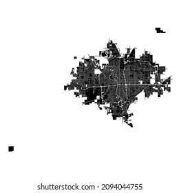 Wichita, Kansas, United States, high resolution vector map with city boundaries, and editable paths. The city map was drawn with white areas and lines for main roads, side roads and watercourses.