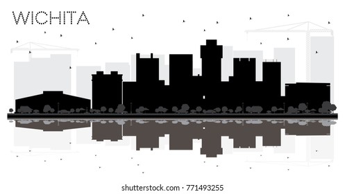 Wichita Kansas USA City skyline black and white silhouette. Vector illustration. Business travel concept. Wichita Cityscape with landmarks.