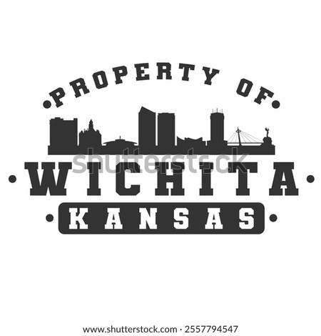 Wichita, KS, USA City Varsity Skyline. A Logotype Sports College and University Style. Illustration Design Vector Emblem.