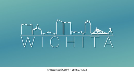 Wichita, KS, USA Skyline Linear Design. Flat City Illustration Minimal Clip Art. Background Gradient Travel Vector Icon.