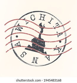 Wichita, KS, USA Stamp Postal. Silhouette Seal. Passport Round Design. Vector Icon. Design Retro Travel. National Symbol.