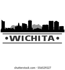 Wichita Silhouette Skyline. Cityscape Vector Famous Buildings Clip Art Design.