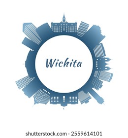 Wichita skyline with colorful buildings. Circular style. Stock vector illustration