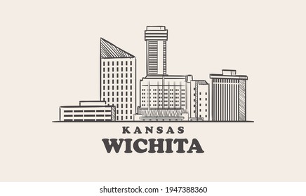 Wichita skyline, kansas gezeichnet Skizze