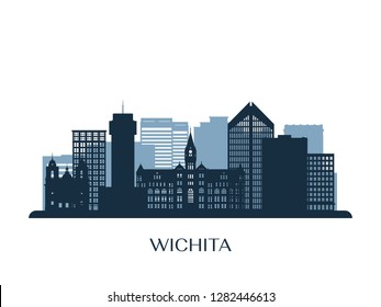 Wichita skyline, monochrome silhouette. Vector illustration.