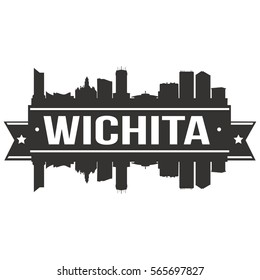 Wichita Skyline Stamp Silhouette. Reflection Landscape City Design. Vector Cityscape Icon.  