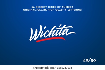 Wichita, USA hand made calligraphic lettering in original style. US cities typographic script font for prints, advertising, identity. Hand drawn touristic art in high quality. Travel and adventure