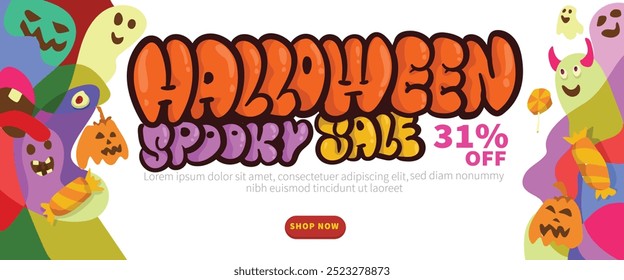 Wicked Creatures  concept. abstract geometric liquid form. monster halloween with hand drawn banner template vector illustration.