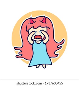 inicuo personaje de caricatura Cute con expresión de grito para emoji, sticker, pin, parche, insignia. Ilustración vectorial.