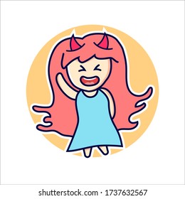 wicked Cute cartoon character for emoji, sticker, pin, patch, badge. Vector illustration.