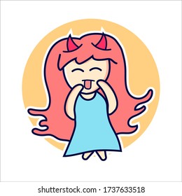 wicked Cute girl cartoon character with mock expression for emoji, sticker, pin, patch, badge. Vector illustration.