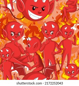 Wicked devil cartoon background with fire illustration