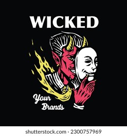 Wicked devil tee graphic vectors.
