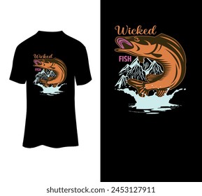 Wicked fish,fishing t-shirt vector design template for sale