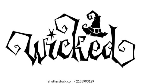 Wicked halloween lettering on white background. Vector lettering illustration. Happy halloween. Cute symbol. Party decoration. Funny design element. Vector typography.