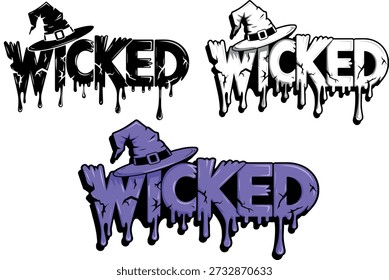 Malvada Tipografía de Halloween con Texto de Goteo y Sombrero de Bruja. Diseño de logotipo de texto malvado para Halloween con efecto de goteo de horror. Ilustración de texto malvado espeluznante para el diseño de Halloween. Logo de texto de Halloween malvado para carteles, pegatinas y merchandising. 