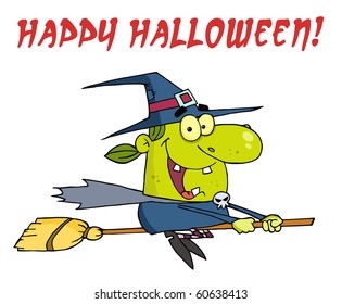 Wicked Halloween Witch Flying With Text Happy Halloween