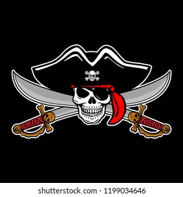 Wicked hand drawn vector pirate skull.