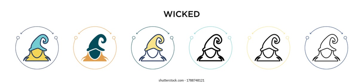 Icono malintencionado en el estilo relleno, delgado, contorno y trazo. Ilustración vectorial de dos iconos vectoriales de color y negro se puede utilizar para móviles, ui, web