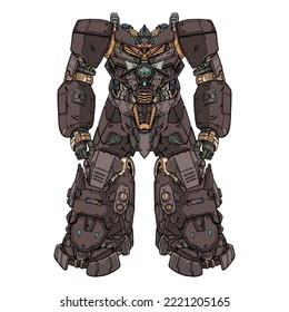 Wicked mecha robot builded by head arm body leg weapon illustration premium vector