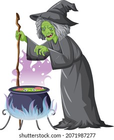 Wicked old witch character on white background illustration