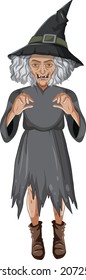 Wicked old witch character on white background illustration