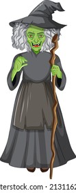 Wicked old witch character on white background illustration