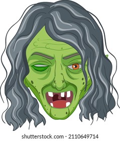 Wicked old witch face on white background illustration