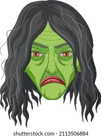 Wicked old witch face on white background illustration