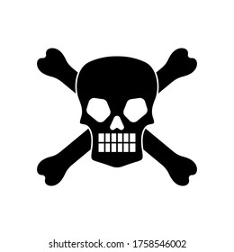 Wicked skull with crossbones overlaped silhouette isolated on white background. Vector illustration.