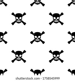 Wicked skull and crossbones square seamless pattern on white background. Vector illustration.