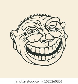 The wicked smirking face of a troll.  Drawing Style. Vector illustration.