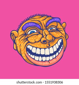 The wicked smirking face of a troll.  Drawing Style. Vector illustration.