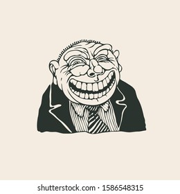 The wicked smirking face of a troll.  Drawing Style. Vector illustration.