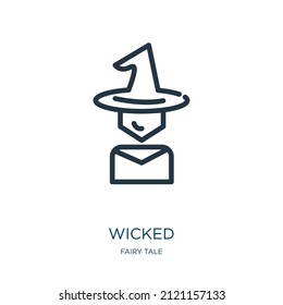 wicked thin line icon. wick, bomb linear icons from fairy tale concept isolated outline sign. Vector illustration symbol element for web design and apps.