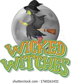 Wicked witches on night background illustration