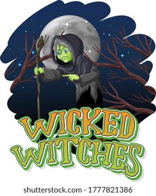 brujas malvadas en ilustración de fondo nocturno