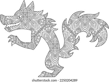 Página de colores del lobo malvado mandala