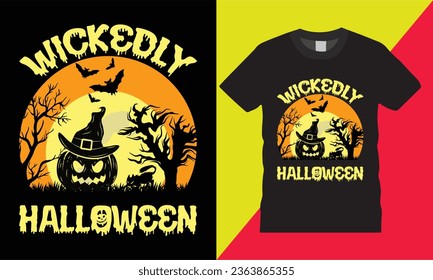 wickedly halloween slogan night party graphic vector t shirt template design.cute cat happy spooky season sweet family Vintage Retro typography
illustration Custom isoltated background print for ready