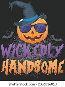 Wickedly Handsome Pumpkins Halloween Vector illustration. Happy Halloween Background