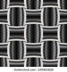 Wicker 3d greek vector seamless pattern. Braided surface striped ornament. Greek key meanders geometric background. Modern textured ornate design. Abstract ornamental repeat backdrop. Endless texture
