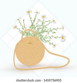 Wicker Bag With Daisies Eco Style