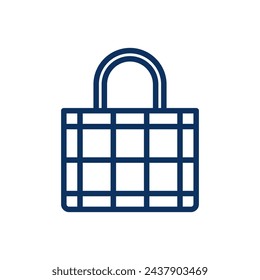 Wicker Bag Icon. Vector Isolated Line Art Illustration with Editable Stroke of Beach Rattan Everyday Travel Wicker Basket Bag in Modern Casual Minimal Design.