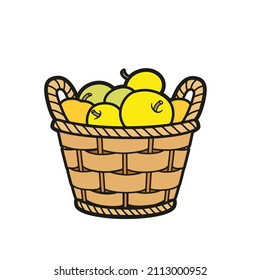 Wicker basket with apples color variation for coloring book on white background