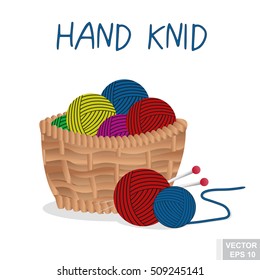 Wicker basket. Ball of yarn. knitting. Making hands. For your design.