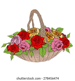 Wicker basket with beautiful roses