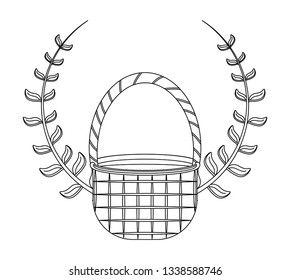 wicker basket with branches isolated icon