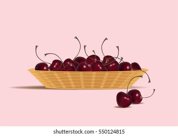 A wicker basket with cherries